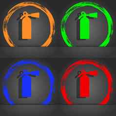 灭火器图标象征时尚现代风格橙色绿色蓝色的绿色设计