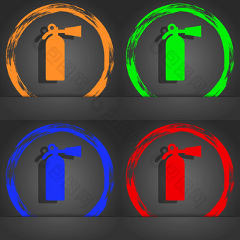 灭火器图标象征时尚现代风格橙色绿色蓝色的绿色设计