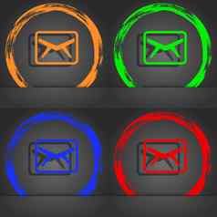 邮件信封消息图标象征时尚现代风格橙色绿色蓝色的绿色设计