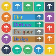 伞标志图标雨保护象征集二十彩色的平轮广场矩形按钮