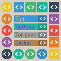 代码标志图标程序员象征集二十彩色的平轮广场矩形按钮