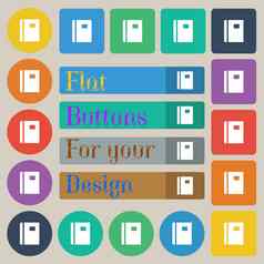 书图标标志集二十彩色的平轮广场矩形按钮