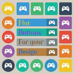 操纵杆标志图标视频游戏象征集二十彩色的平轮广场矩形按钮