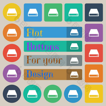 光盘图标标志集二十彩色的平轮广场矩形按钮