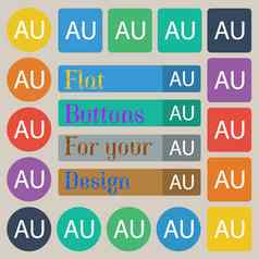 澳大利亚标志图标集二十彩色的平轮广场矩形按钮
