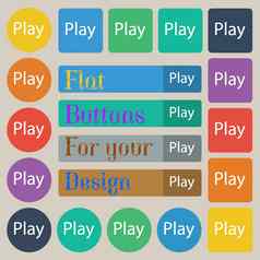 玩标志图标象征集二十彩色的平轮广场矩形按钮