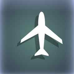 飞机标志飞机象征旅行图标飞行平标签蓝绿色摘要背景影子空间文本