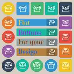 复古的电话手机图标标志集二十彩色的平轮广场矩形按钮