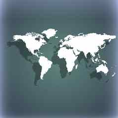 全球标志图标世界地图地理位置象征蓝绿色摘要背景影子空间文本