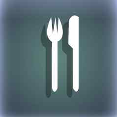 吃标志图标餐具象征叉刀蓝绿色摘要背景影子空间文本