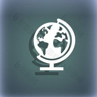 全球标志图标世界地图<strong>地理位置</strong>象征地球仪站研究蓝绿色摘要背景影子空间文本