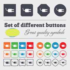 电插头标志图标权力能源象征大集色彩斑斓的多样化的高质量的按钮