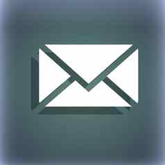 邮件信封消息图标象征蓝绿色摘要背景影子空间文本