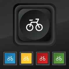 自行车图标象征集色彩斑斓的时尚的按钮黑色的纹理设计