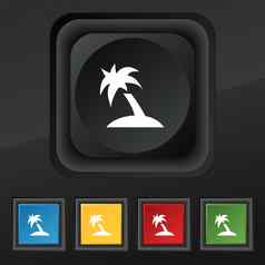 棕榈树旅行旅行图标象征集色彩斑斓的时尚的按钮黑色的纹理设计