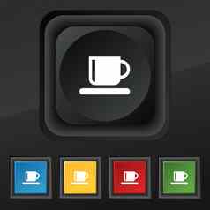 咖啡杯图标象征集色彩斑斓的时尚的按钮黑色的纹理设计