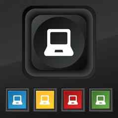 移动PC图标象征集色彩斑斓的时尚的按钮黑色的纹理设计