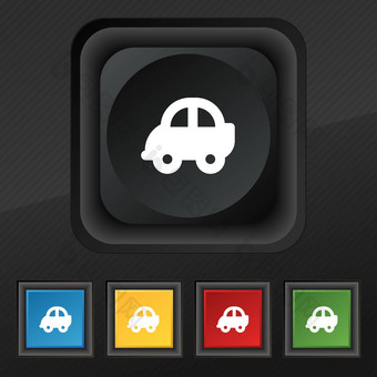 汽车图标象征集色彩斑斓的时尚的按钮黑色的纹理设计