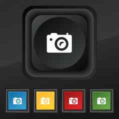 数字照片相机图标象征集色彩斑斓的时尚的按钮黑色的纹理设计