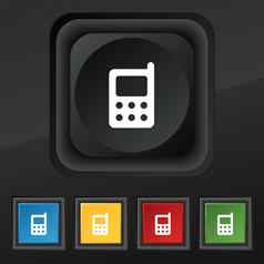 移动电话图标象征集色彩斑斓的时尚的按钮黑色的纹理设计