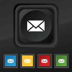 邮件信封消息图标象征集色彩斑斓的时尚的按钮黑色的纹理设计