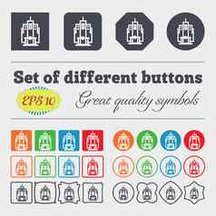 摩天大楼图标标志大集色彩斑斓的多样化的高质量的按钮