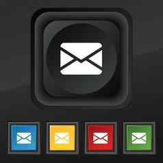 邮件信封消息图标象征集色彩斑斓的时尚的按钮黑色的纹理设计