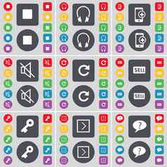 媒体停止耳机智能手机沉默的重新加载出售关键箭头问题马克图标象征大集平彩色的按钮设计
