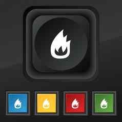 火火焰图标象征集色彩斑斓的时尚的按钮黑色的纹理设计
