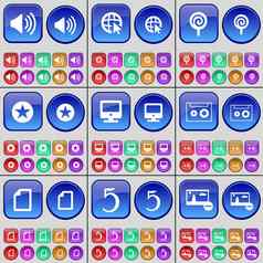 声音网络光标棒棒糖明星监控盒式磁带文件图片大集多色的按钮