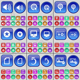 声音网络光标棒棒糖明星监控盒式磁带文件<strong>图片</strong>大集多色的<strong>按钮</strong>