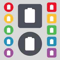 电池空低电图标标志集彩色的按钮平设计