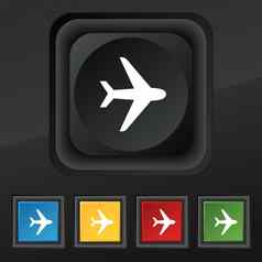 飞机图标象征集色彩斑斓的时尚的按钮黑色的纹理设计