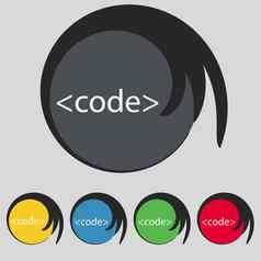 代码标志图标编程语言象征集彩色的按钮