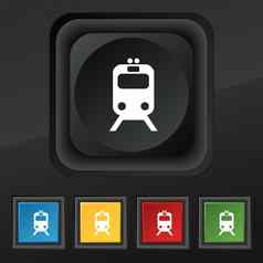 火车图标象征集色彩斑斓的时尚的按钮黑色的纹理设计