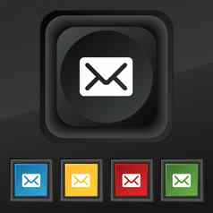 邮件信封信图标象征集色彩斑斓的时尚的按钮黑色的纹理设计