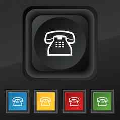 复古的电话手机图标象征集色彩斑斓的时尚的按钮黑色的纹理设计