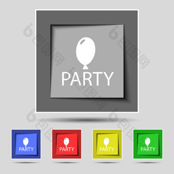聚会，派对标志图标生日空气气球绳子<strong>丝带</strong>象征集<strong>彩色</strong>的按钮