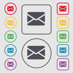 邮件信封消息图标标志象征轮广场按钮框架