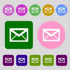 邮件图标信封象征消息标志导航按钮彩色的按钮平设计