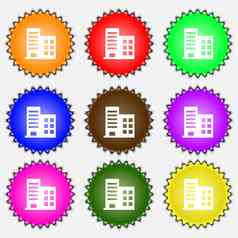 高层商业建筑住宅公寓图标标志集彩色的标签