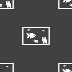 水族馆鱼水图标标志无缝的模式灰色的背景