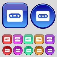 盒式磁带图标标志集十二个古董按钮设计