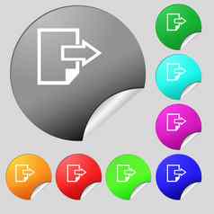 出口文件图标文件文档象征集多彩色的轮按钮贴纸