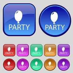 聚会，派对标志图标生日空气气球绳子丝带象征集彩色的按钮