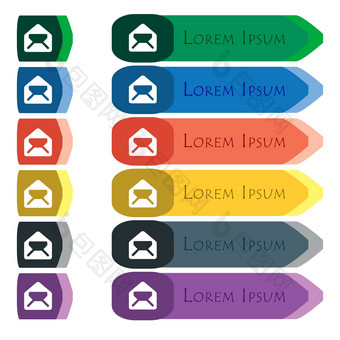 邮件信封信图标标志集色彩斑斓的明亮的长按钮额外的小<strong>模块</strong>平设计