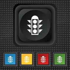 交通光信号图标标志象征的平方色彩鲜艳的按钮黑色的纹理