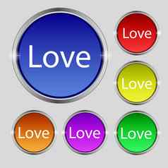 爱标志图标情人节一天象征集彩色的按钮