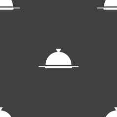 食物盘服务标志图标表格设置餐厅象征无缝的模式灰色的背景