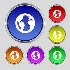 全球世界地图地理位置图标标志轮象征明亮的色彩鲜艳的按钮